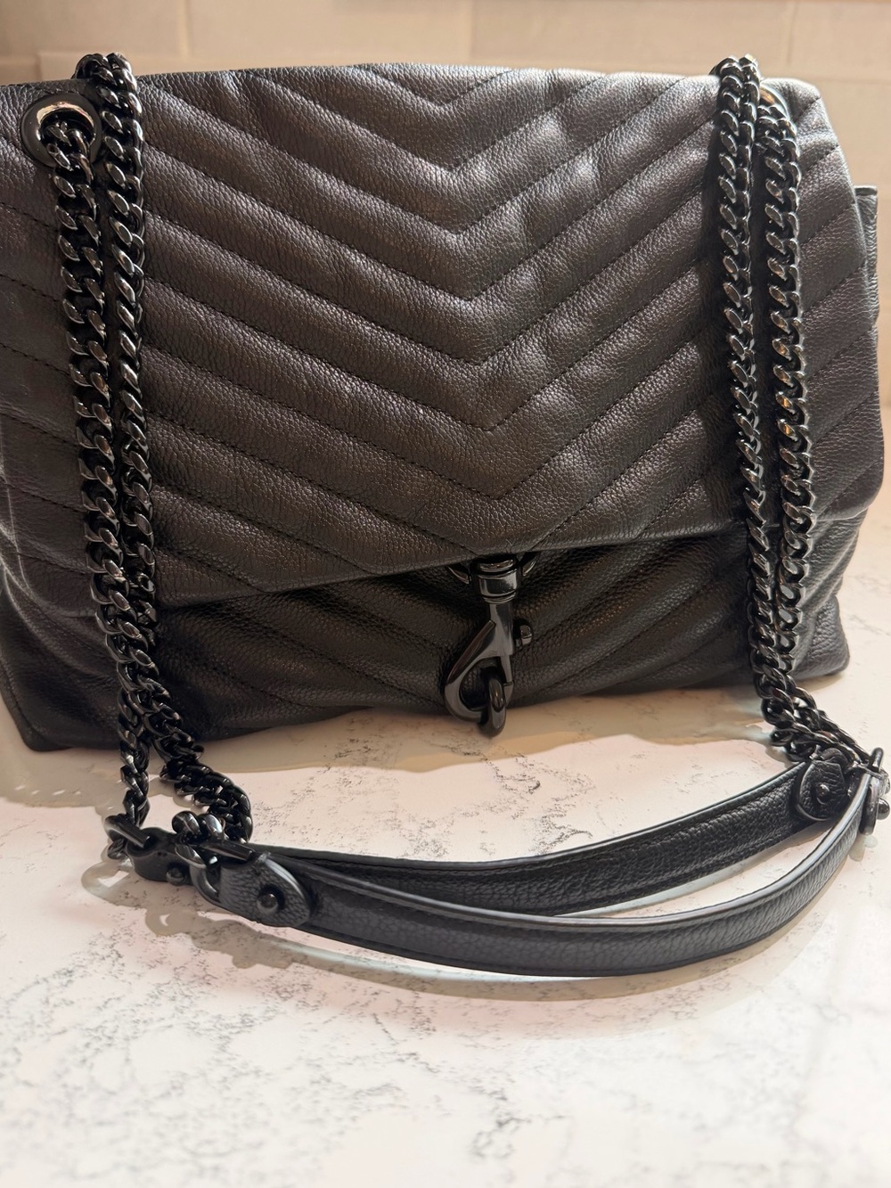 Black Quilted Leather Chain-Handle Shoulder Bag